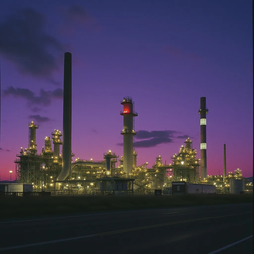 Refinería La Plata iluminada